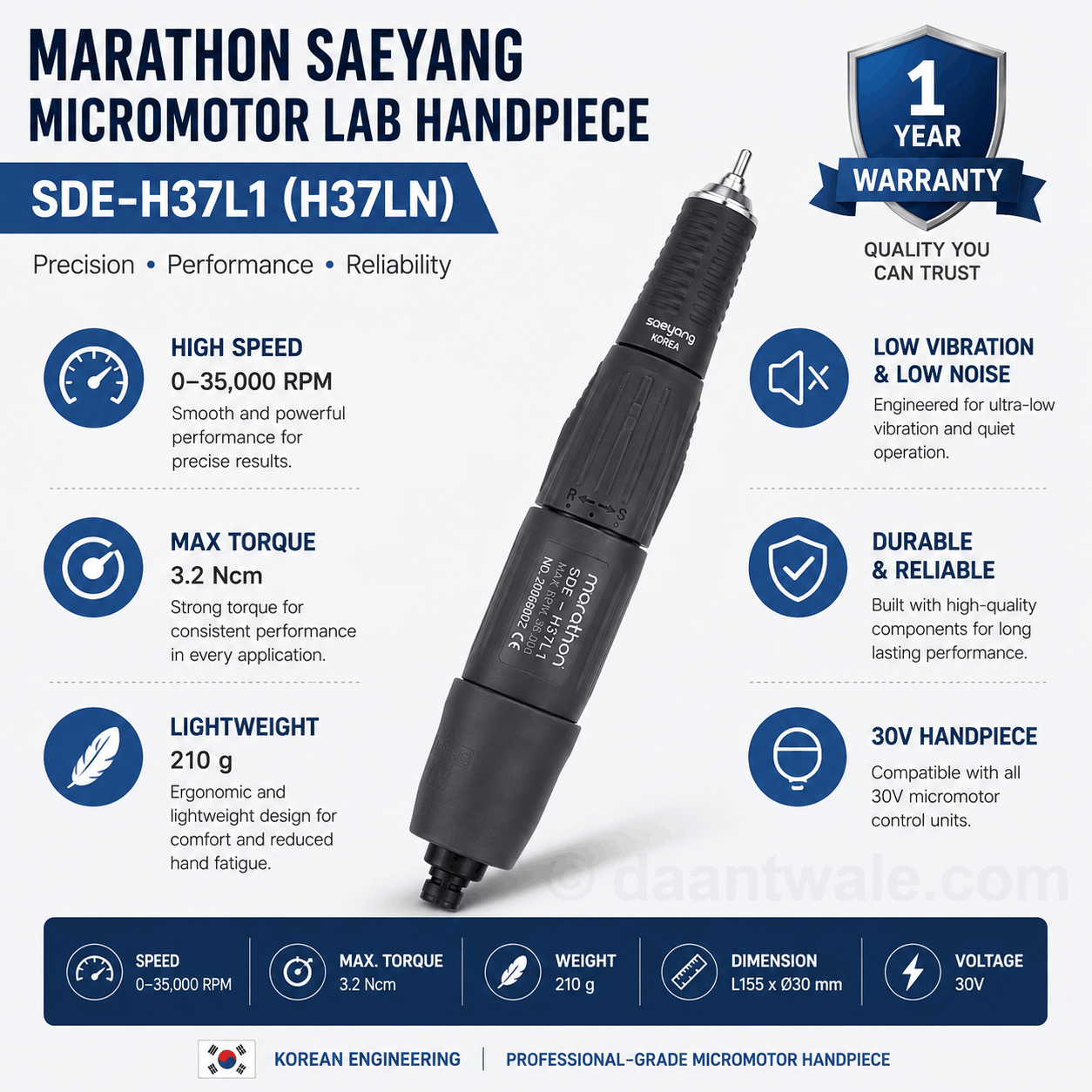 Marathon Saeyang Micromotor Lab Handpiece SDE - H37L1