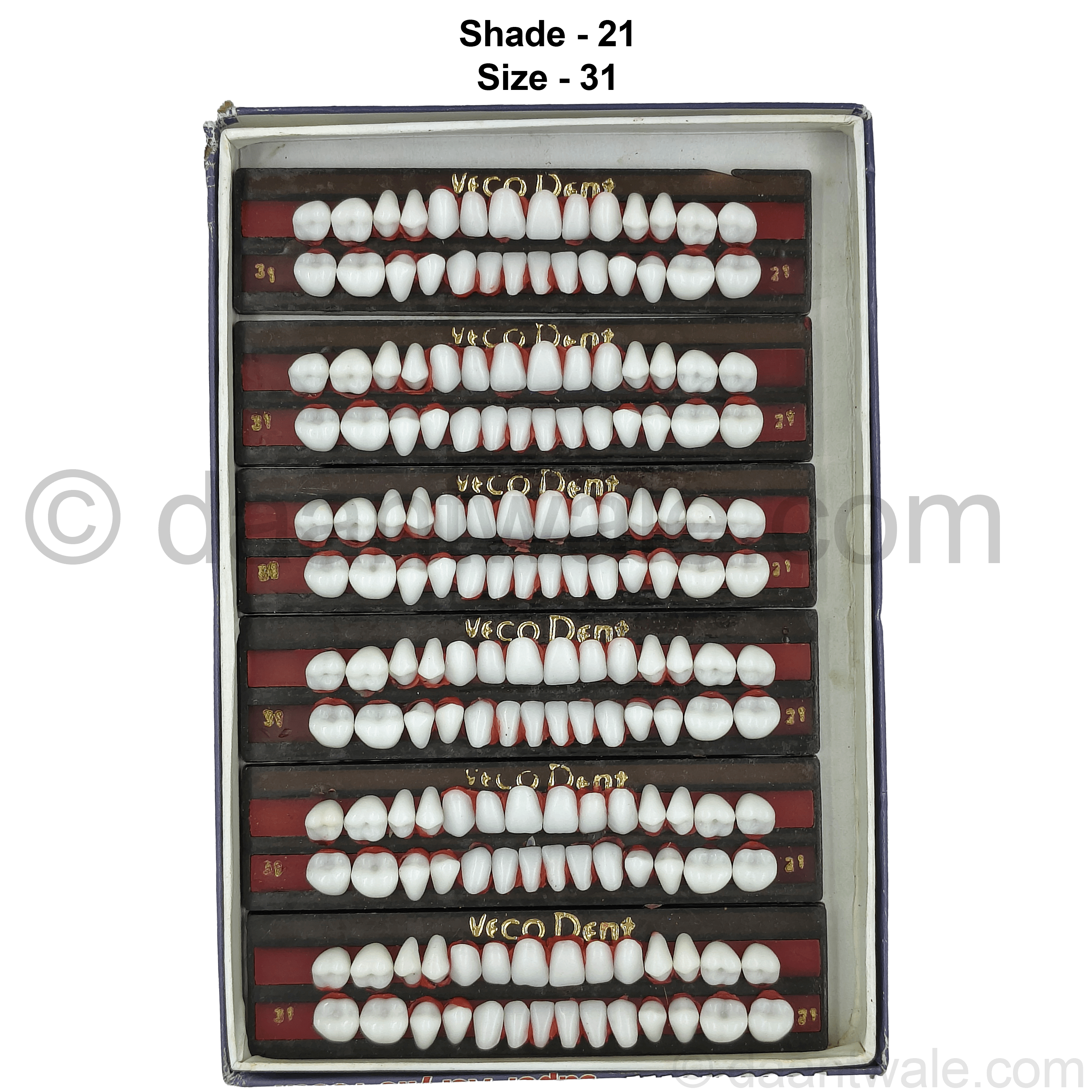 Vecodent Super Acrylic Teeth Set of 28 (Box of 6) Shade 21 (Bright White)