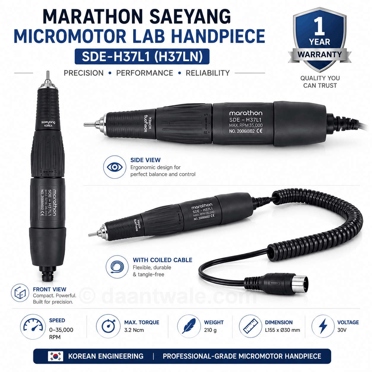 Marathon Saeyang Micromotor Lab Handpiece SDE - H37L1