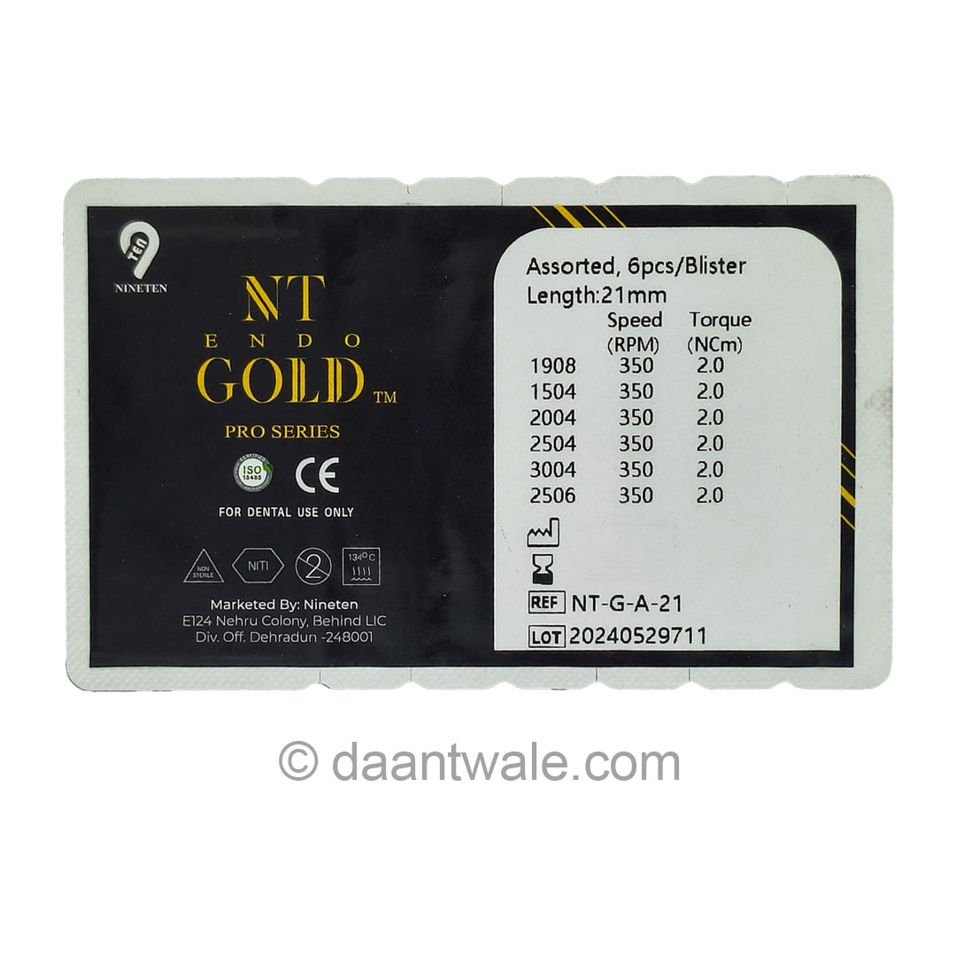 NT Gold Pro NiTi Rotary Files (Pack of 6 Files)