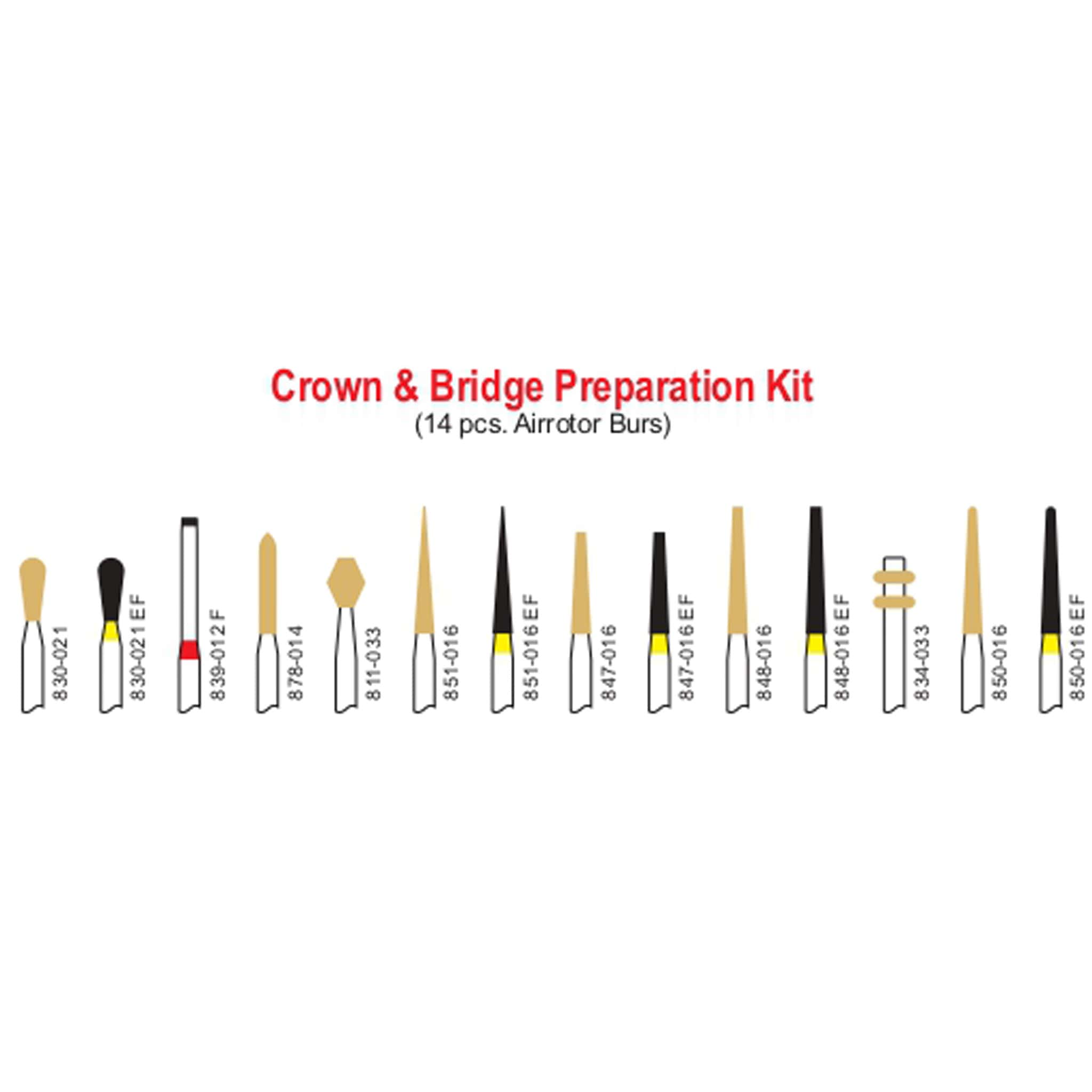 Pivo Crown & Bridge Preparation Kit Set of 14 Air Rotor Burs